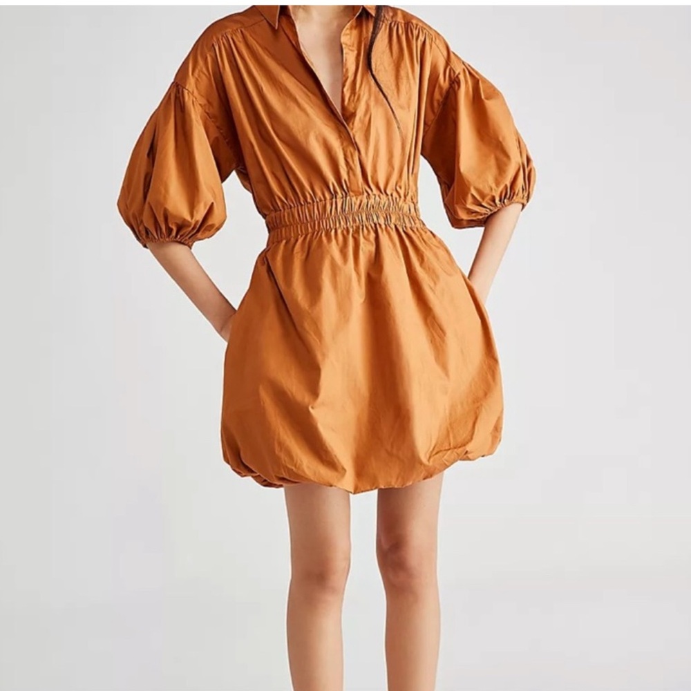 Free People Karolina Poplin Mini Dress in tan brown